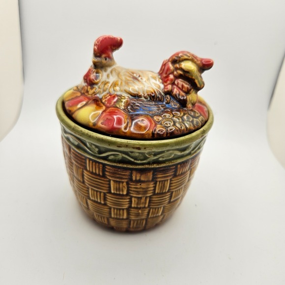 Hen on Nest Ceramic Lidded Jar Farmhouse Chicken Sugar Bowl Country Kitchen - Picture 3 of 6